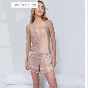Lunya Silk Fringe short Set - Large NWT otium tan